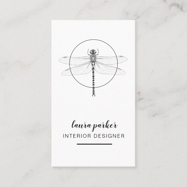 Dragonfly Creative Designer Nature White Simple Business Card (Front)