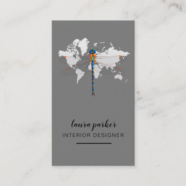 Dragonfly Creative Designer Nature World Map Business Card (Front)