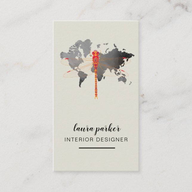 Dragonfly Creative Designer Nature World Map Business Card (Front)