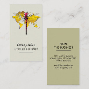 Dragonfly Creative Designer Nature World Map Business Card