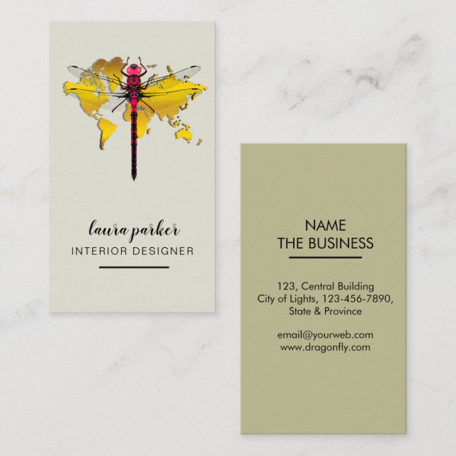 Dragonfly Creative Designer Nature World Map Business Card (Front/Back)