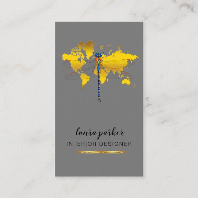 Dragonfly Creative Designer Nature World Map Business Card (Front)