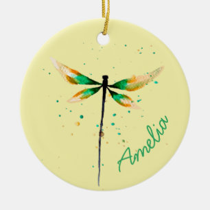 Dragonfly cute watercolor design ceramic tree decoration