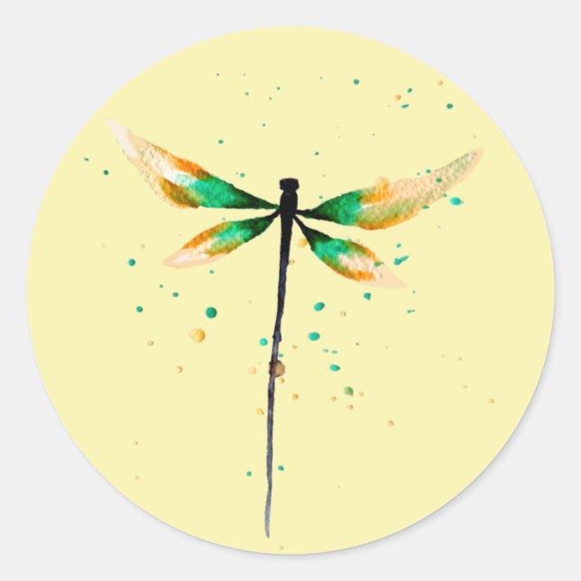 Dragonfly cute watercolor illustration classic round sticker (Front)