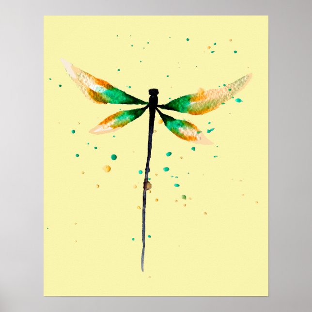 Dragonfly cute watercolor illustration poster (Front)