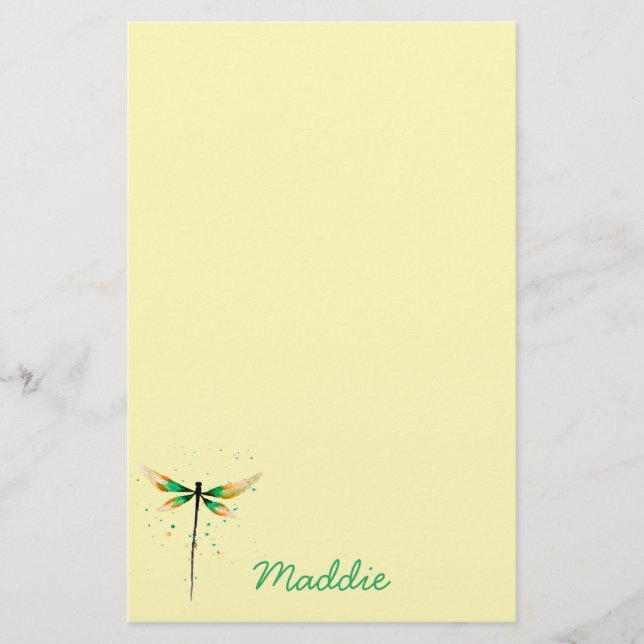 Dragonfly cute watercolor illustration stationery (Front)