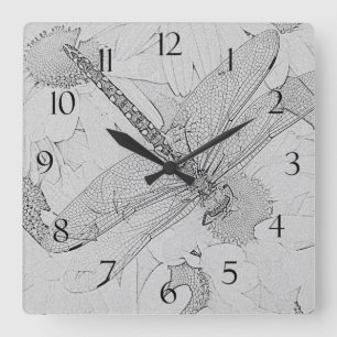 Dragonfly & Daisies Square Wall Clock