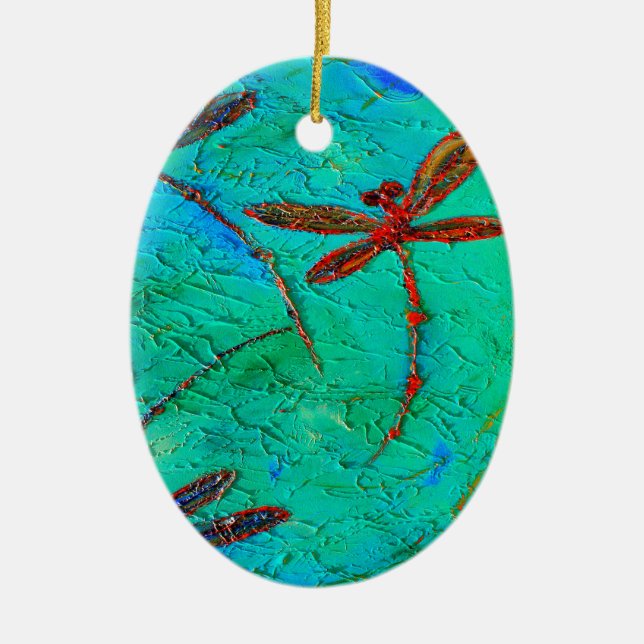 Dragonfly Dance Ceramic Tree Decoration (Front)