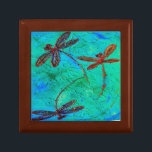 Dragonfly Dance Gift Box<br><div class="desc">Gorgeous red,  blue and green coloured dragonflies dance on a mottled turquoise background. From my original dragonfly artwork.</div>