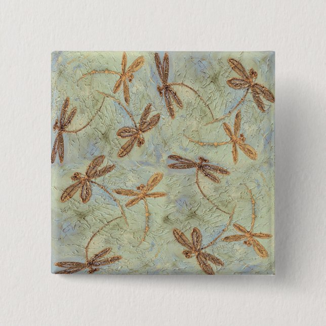 Dragonfly Dance Gold 15 Cm Square Badge (Front)