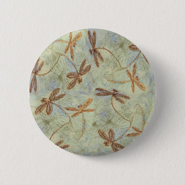Dragonfly Dance Gold 6 Cm Round Badge (Front)
