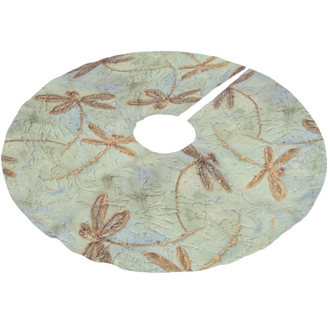 Dragonfly Dance Gold Brushed Polyester Tree Skirt (Angled)