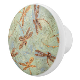 Dragonfly Dance Gold Ceramic Knob