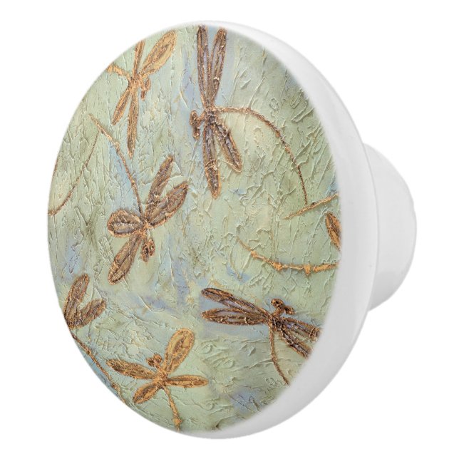 Dragonfly Dance Gold Ceramic Knob (Right)