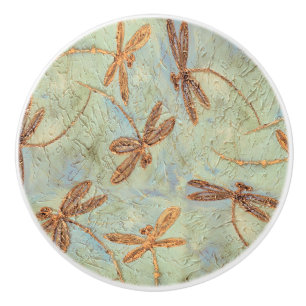 Dragonfly Dance Gold Ceramic Knob