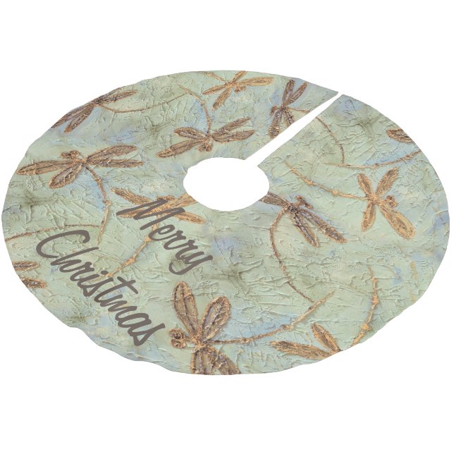 Dragonfly Dance Gold Christmas tree Skirt (Angled)