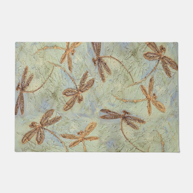 Dragonfly Dance Gold Doormat (Front)