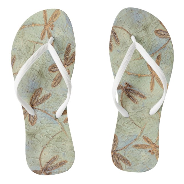 Dragonfly Dance Gold Flip Flops (Footbed)
