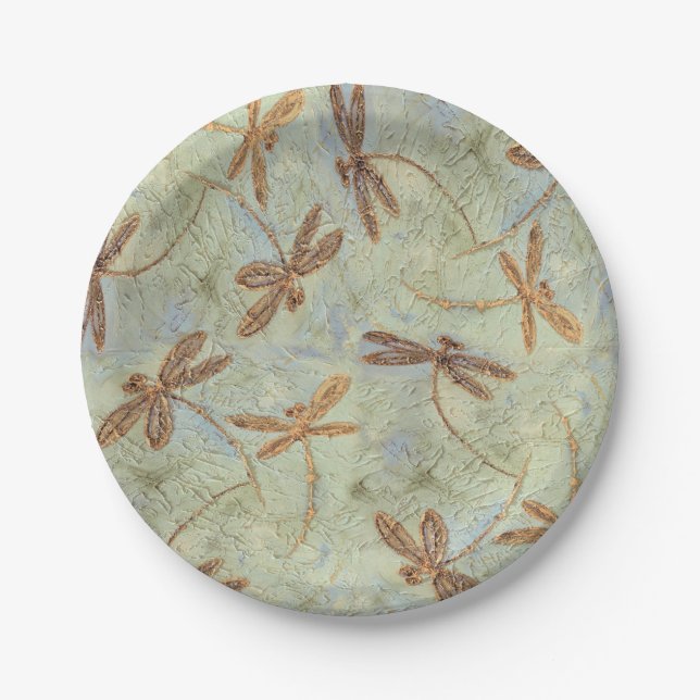 Dragonfly Dance Gold Paper Plate (Front)