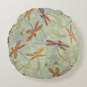 Dragonfly Dance Gold Round Cushion