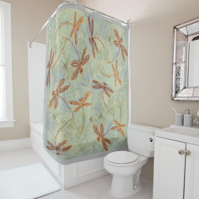 Dragonfly Dance Gold Shower Curtain (In Situ)