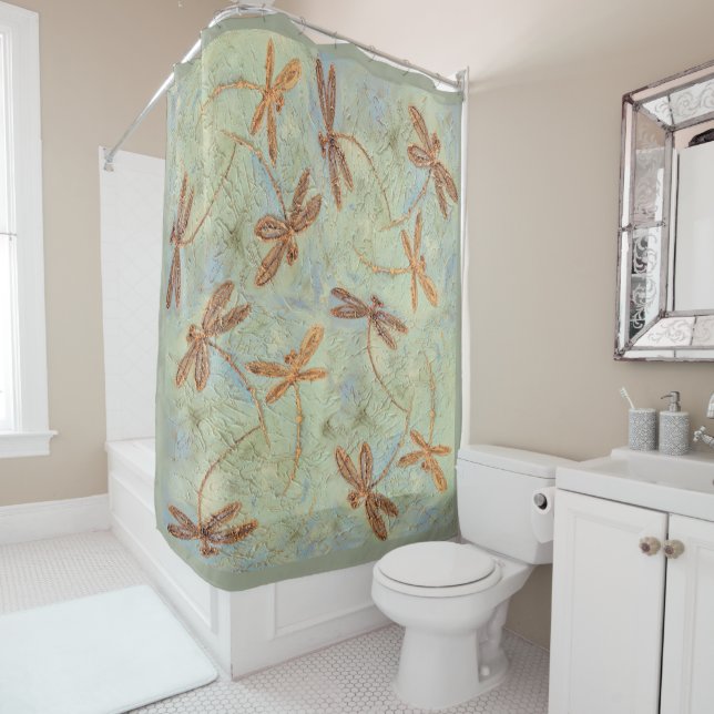 Dragonfly Dance Gold Shower Curtain (In Situ)