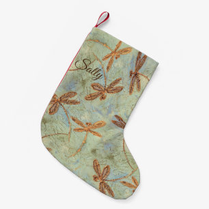 Dragonfly Dance Gold Small Christmas Stocking