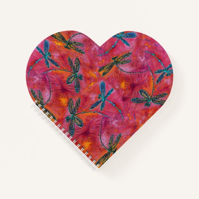 Dragonfly Dance Hot Fuchsia Heart Shaped Notebook (Front)