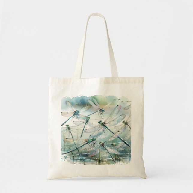 Dragonfly Dance REF181 - Watercolor Tote Bag (Front)