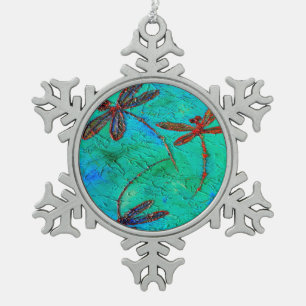 Dragonfly Dance Snowflake Pewter Christmas Ornament