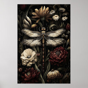 Dragonfly Dark Academia Print, Vintage Cottagecore Poster