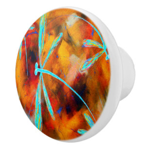 Dragonfly Desert Red & Orange Flit Ceramic Knob