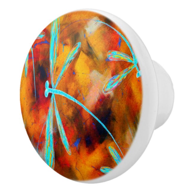 Dragonfly Desert Red & Orange Flit Ceramic Knob (Right)