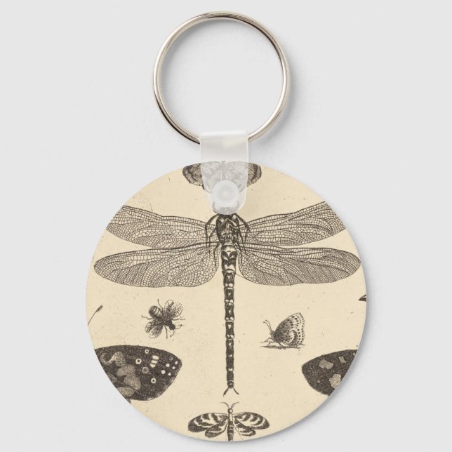 Dragonfly ( detail ) Vintage Art Key Ring (Front)