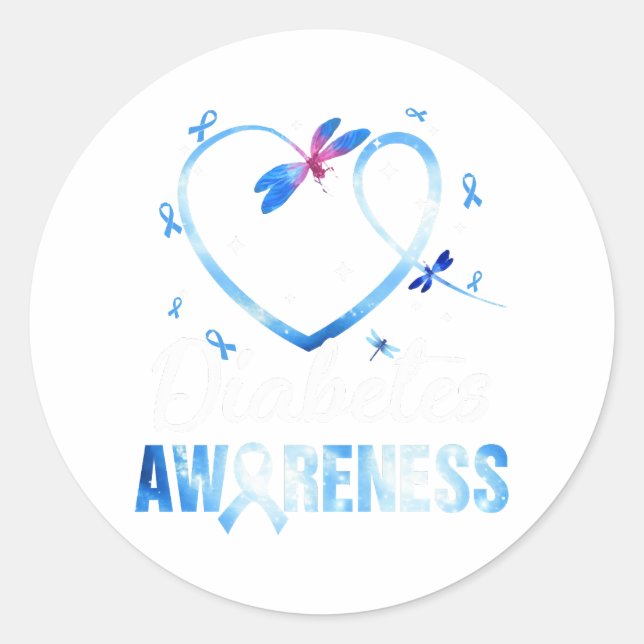 Dragonfly Diabetes Awareness Classic Round Sticker (Front)