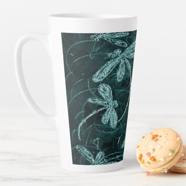 Dragonfly Disco Midnight Blue Latte Mug (In Situ)