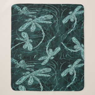 Dragonfly Disco Midnight Blue Sherpa Blanket