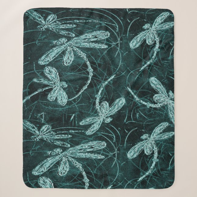 Dragonfly Disco Midnight Blue Sherpa Blanket (Front)