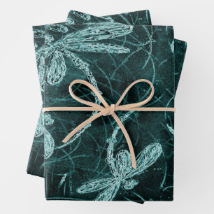 Dragonfly Disco Midnight Blue Wrapping Paper Sheet