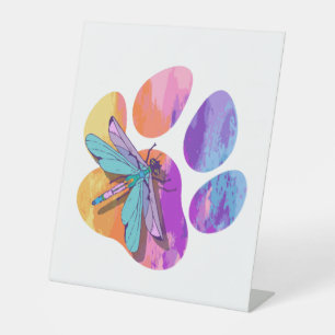 Dragonfly Dog Paw Colour Dog Insect Lover Pedestal Sign