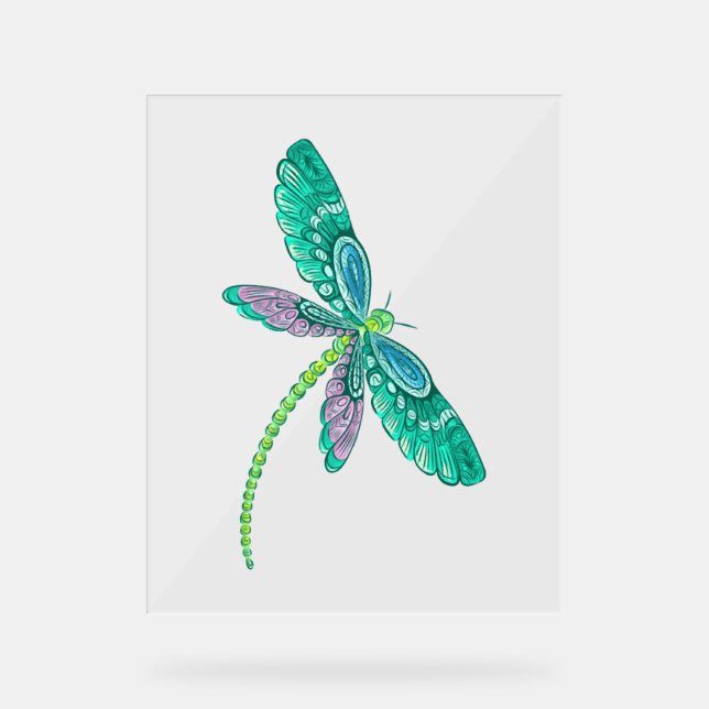 Dragonfly drawing I love Dragonflies Gift idea Acrylic Sign (Front)