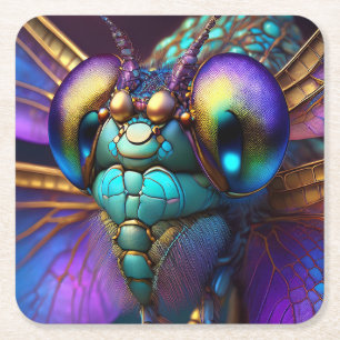 Dragonfly Dreaming Moonstone Square Paper Coaster