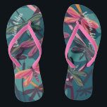 Dragonfly Dreams Custom Flip Flops<br><div class="desc">A psychedelic digital drawing inspired by nature and the unique colours and shapes of dragonflies. This design is customisable. You can add a name,  initials or personalised design with your own message. This design features a colourful dragonfly pattern against an abstract blue background of cattails and water.</div>