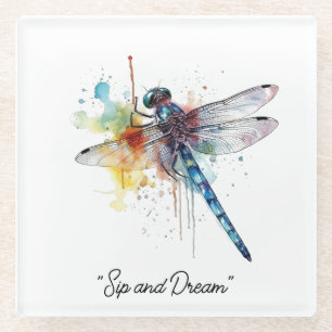 Dragonfly Dreamscape, custom Glass Coaster