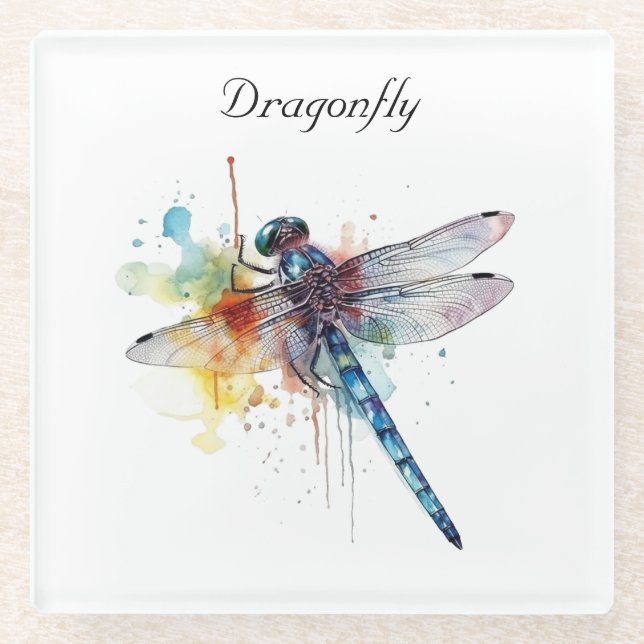 Dragonfly Dreamscape, custom Glass Coaster (Front)
