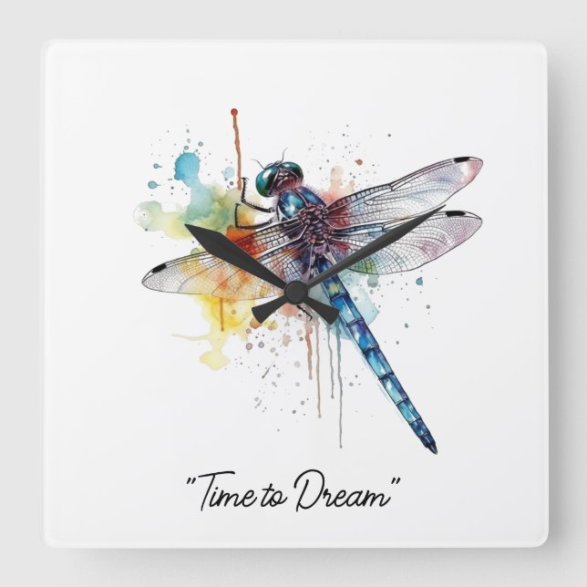 Dragonfly Dreamscape, custom Square Wall Clock (Front)