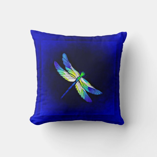 Dragonfly Electric Blue - Personalise with a name Cushion (Front)