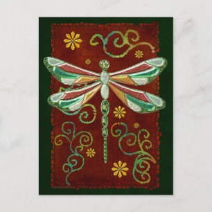 Dragonfly Elegant Jewelled 2 Folk Art Postcard