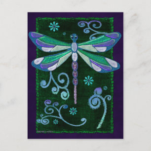 Dragonfly Elegant Jewelled Folk Art Postcard