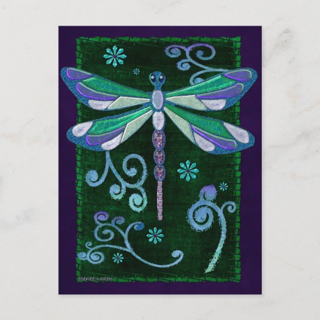 Dragonfly Elegant Jewelled Folk Art Postcard (Front)